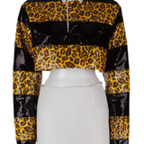 Payetli, leopar desenli crop bluz