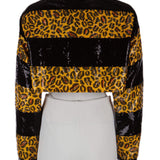 Payetli, leopar desenli crop bluz