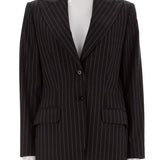 Geniş yakalı, çizgili blazer