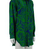 Oversize, şal desenli, ipek gömlek