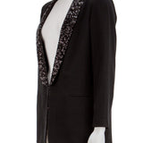 Payetli yakalı, yün blazer
