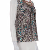 Boncuklu, leopar desenli, ipek bluz