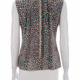 Boncuklu, leopar desenli, ipek bluz