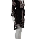 Desenli, püsküllü, pamuklu kimono