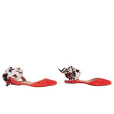 Red, çiçekli kumaşlı, süet babet