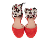 Red, çiçekli kumaşlı, süet babet