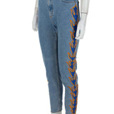 Alev desenli jean pantolon